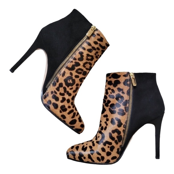 Club Monaco Dyed Calf Hair Leopard Print Booties - Picture 3 of 16